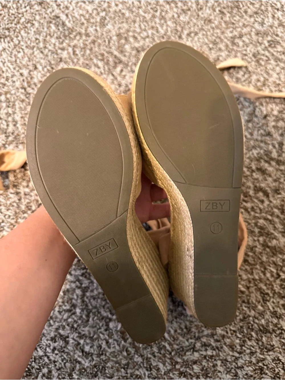 Espadrille Wedge Sandals with Ankle Wraps in Tan
